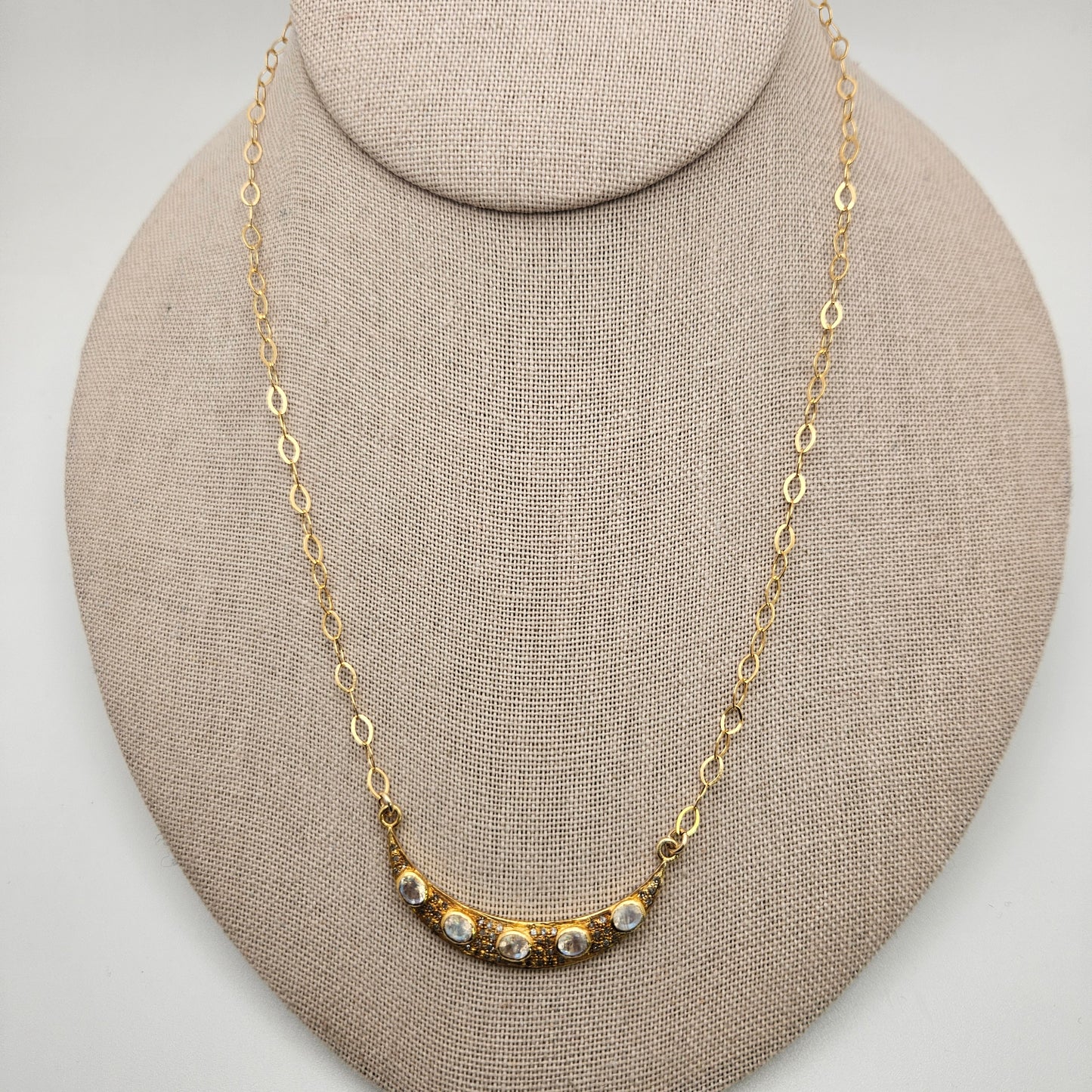 Gold Fill Moonstone Moon Chain Necklace 24 inch.