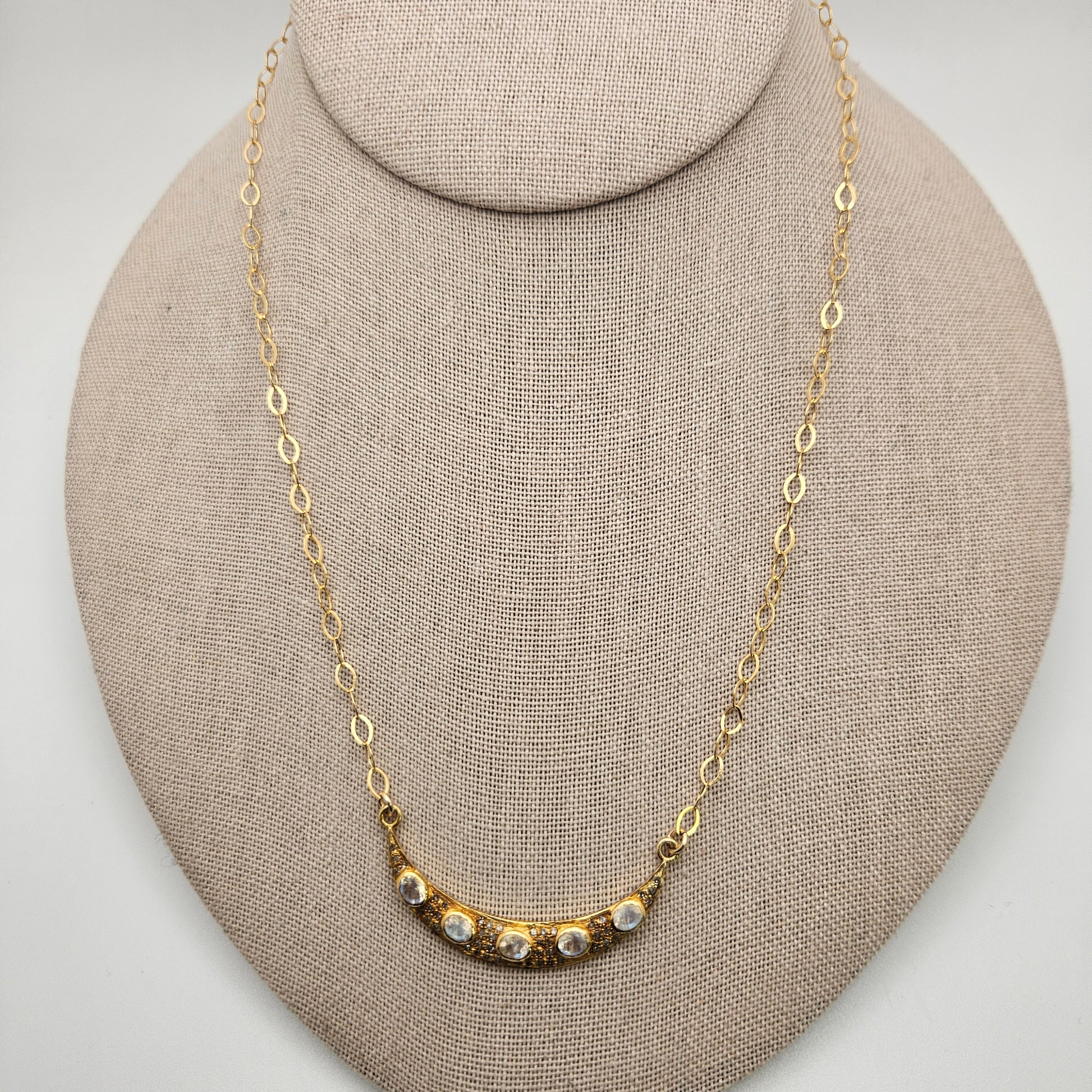 Gold Fill Moonstone Moon Chain Necklace 24 inch.