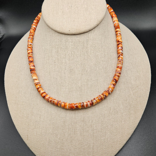 Gold Filled and Orange Spiny Oyster Necklace 18 Inch Adjustable.