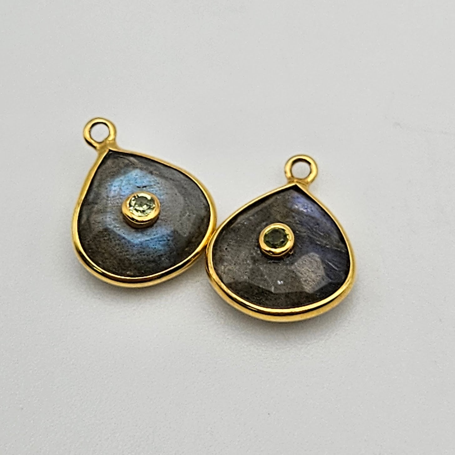 Gold Plated Faceted Labradorite Drop Charm.