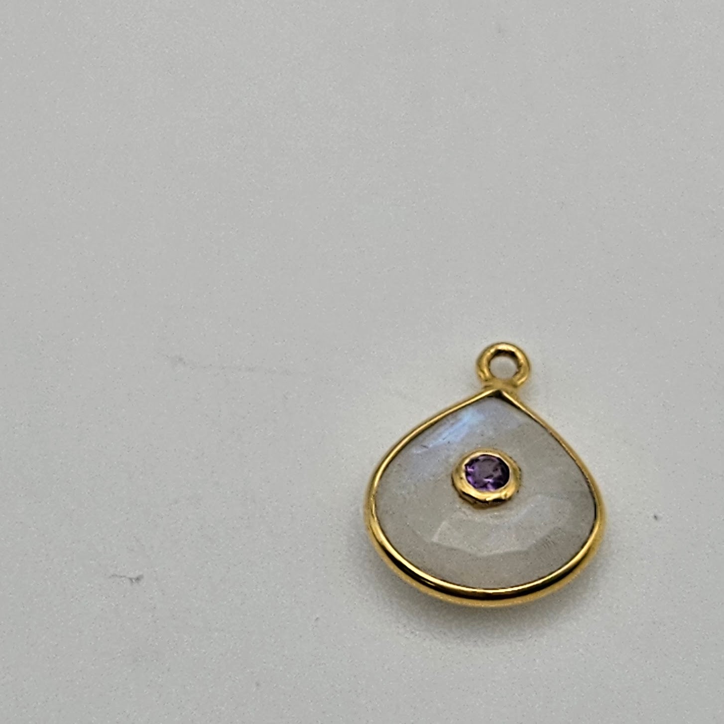 Gold Plated Faceted moonstone Drop Charm.