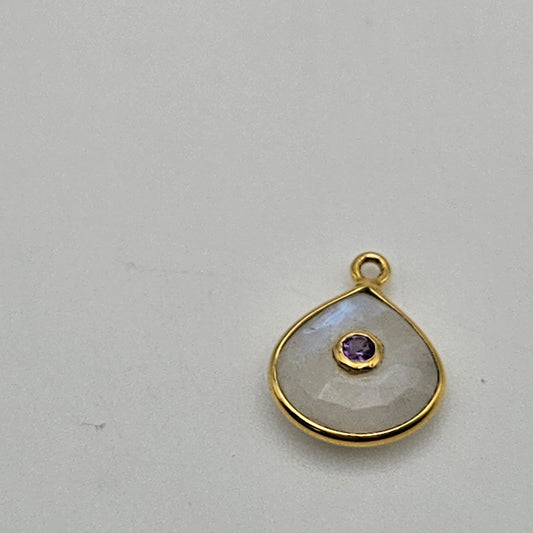 Gold Plated Faceted moonstone Drop Charm.