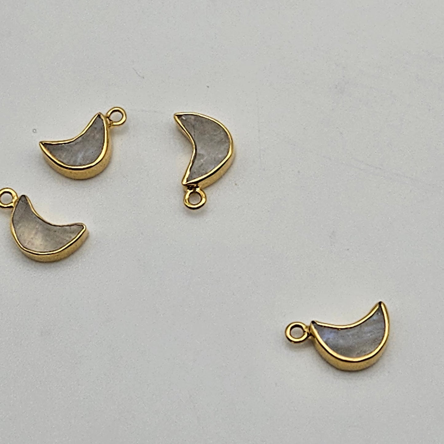 Gold Plated Flat Moonstone Moon Charm.