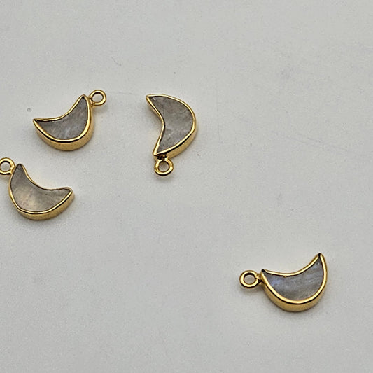 Gold Plated Flat Moonstone Moon Charm.