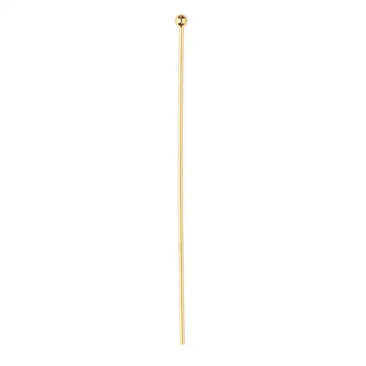 Gold Plated Headpin 21GA w/ 2mm Ball 2.0" 10pack.