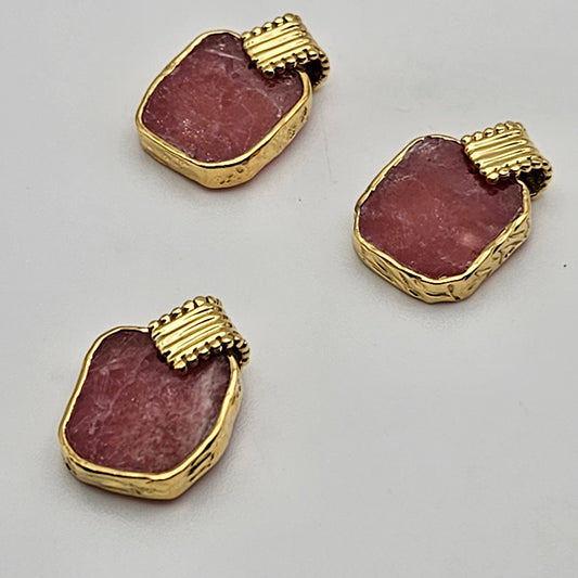 Gold Plated Rhodonite Pendant Charm.