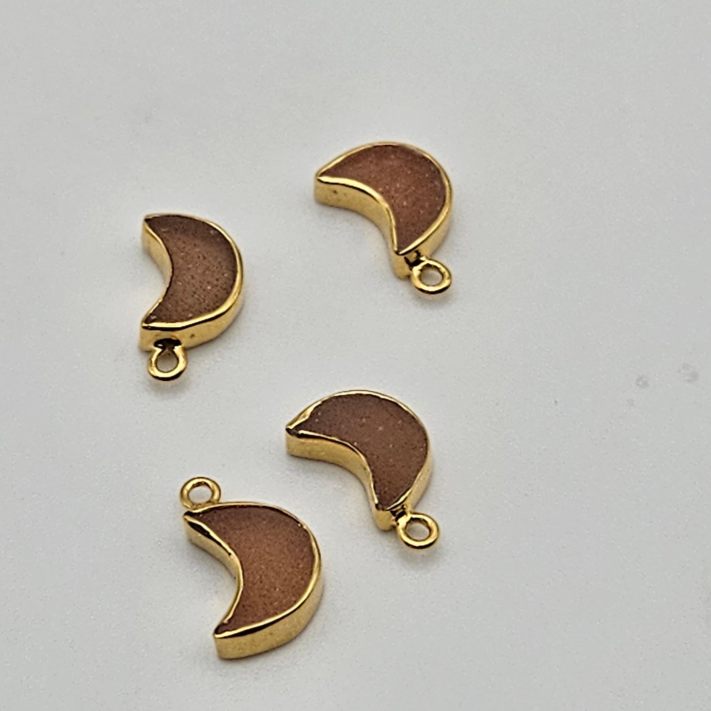 Gold Plated Sunstone Moon Charm.