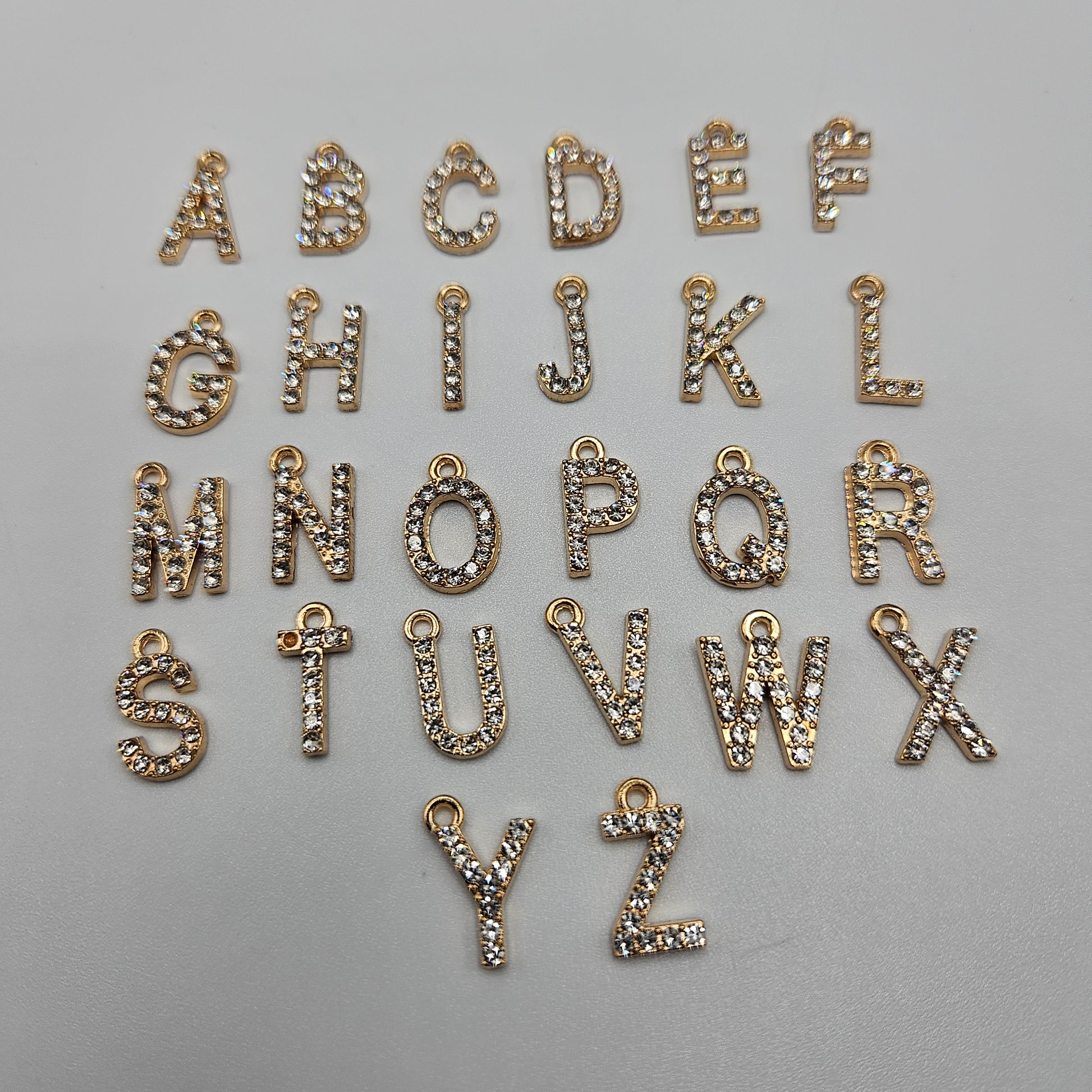 Gold Colored Letter Charms with Rhinestone 0.5 inch.