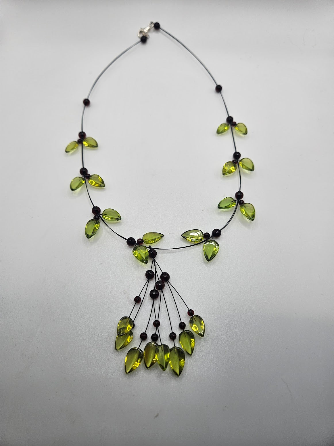 Green Amber Leaf Necklace.