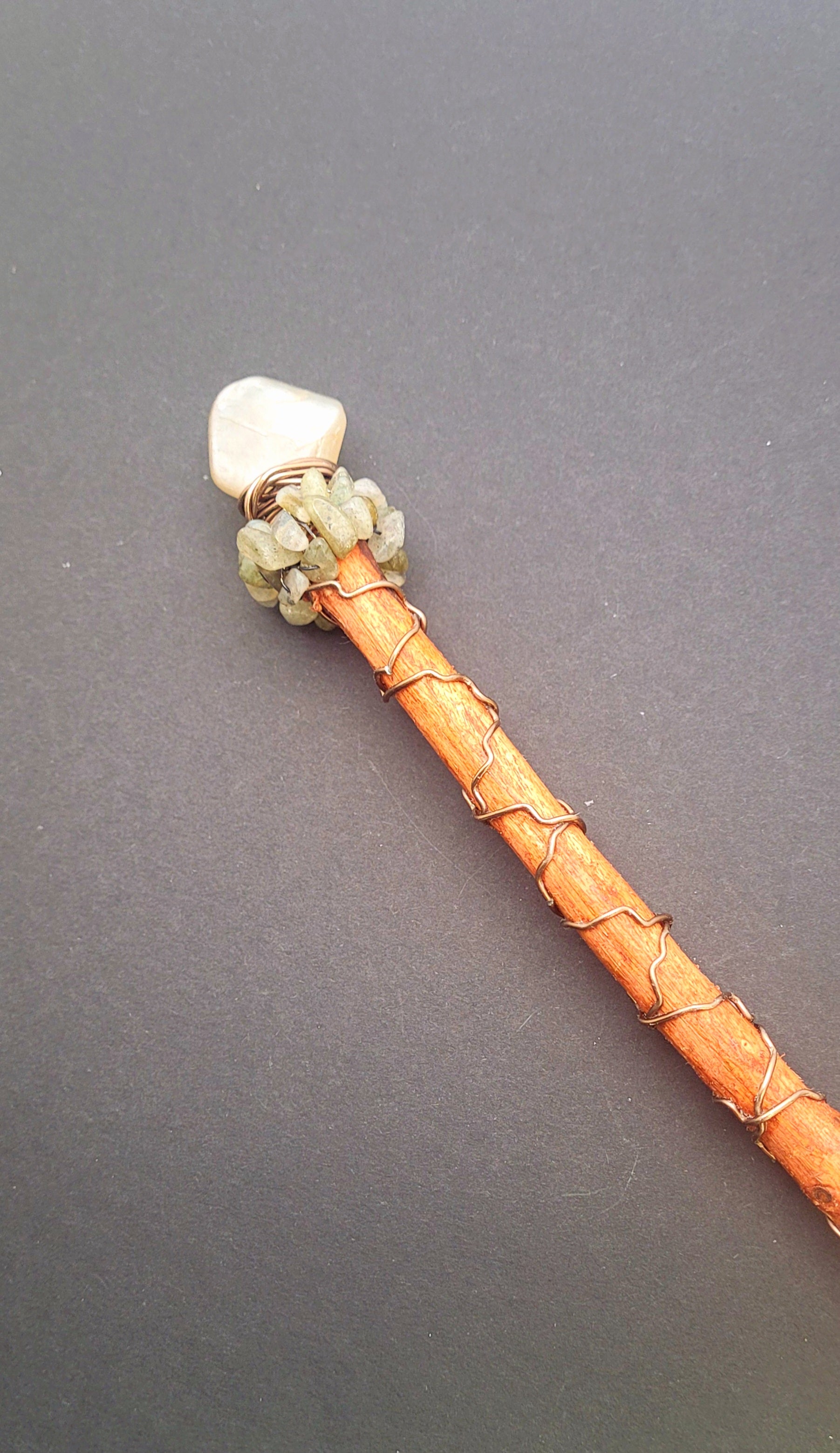 Handmade Grey Moonstone and Labradorite Wand.