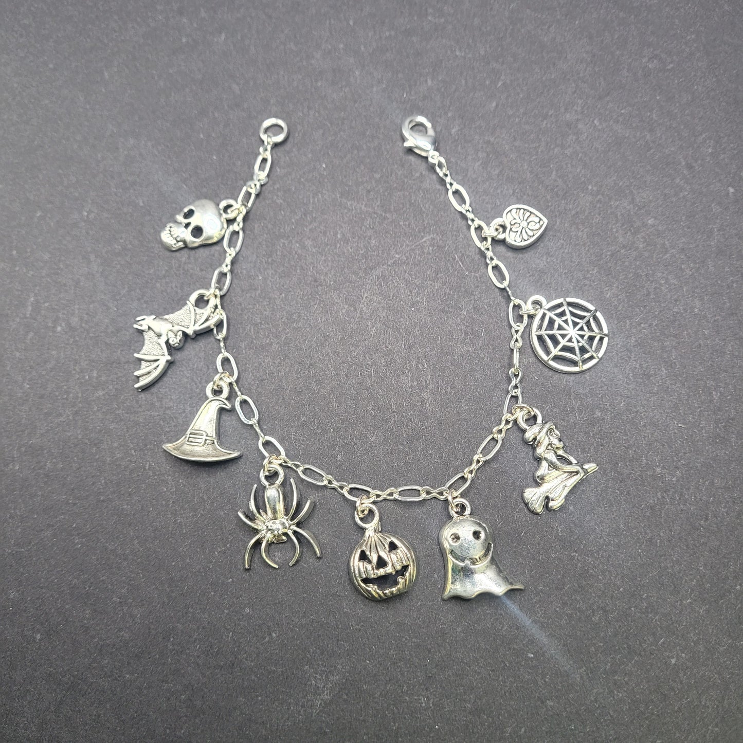 Halloween Charm Bracelet Silver Plated Approximately 7.5 Inches.