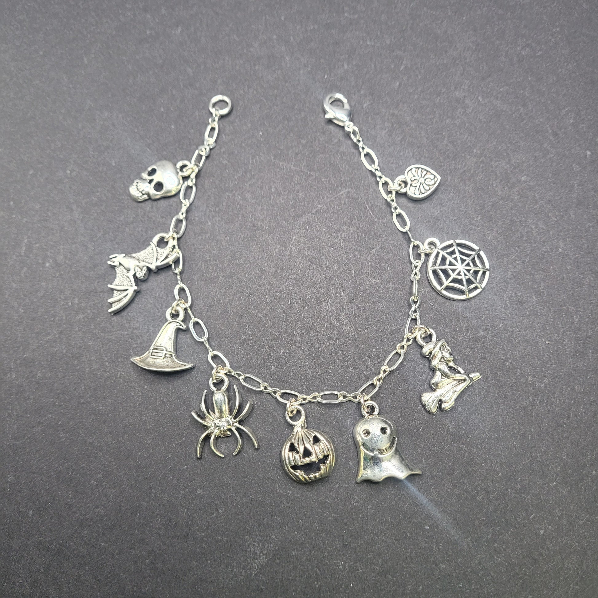 Halloween Charm Bracelet Silver Plated Approximately 7.5 Inches.