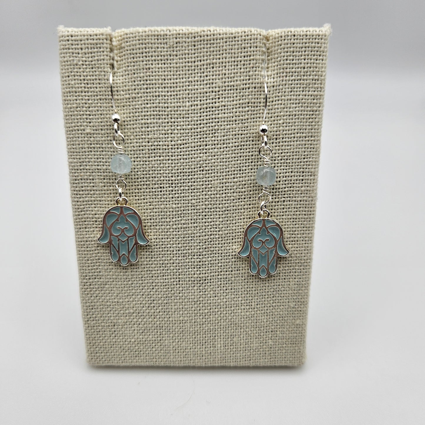 Hamsa Aquamarine Dangle Earrings.