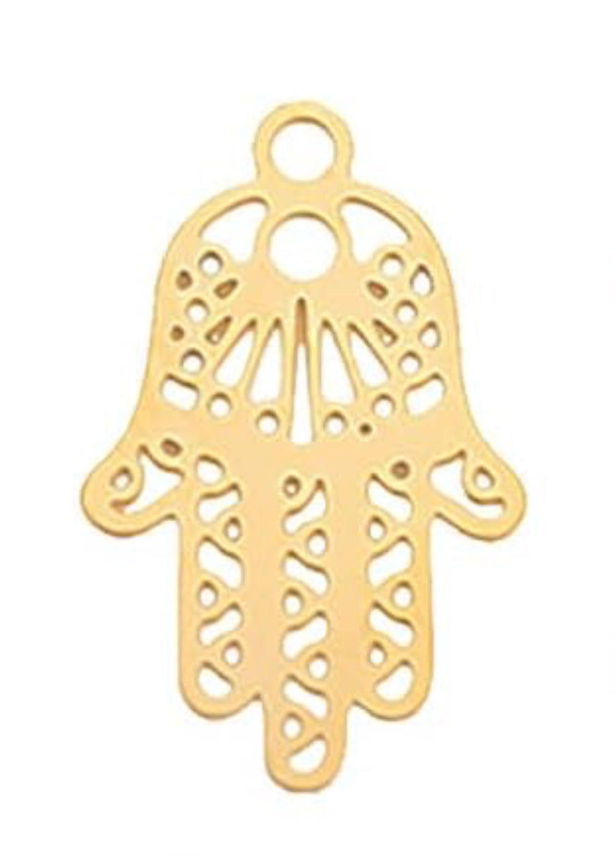 Hamsa Filigree Hand Charms Golden Fátima Hand Charms Good Luck Pendants Stainless Steel.