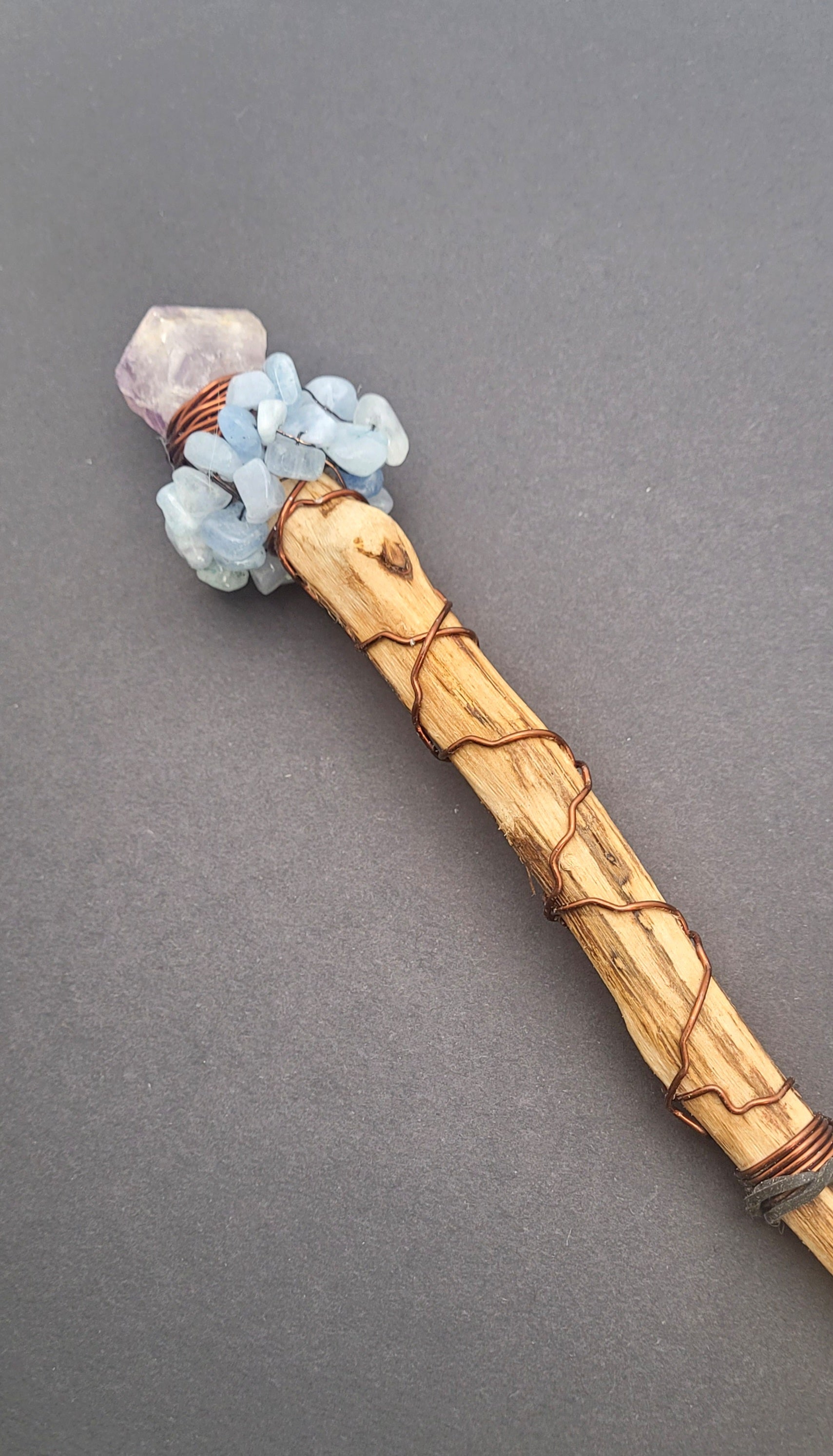 Handmade Amethyst and Aquamarine Wand.