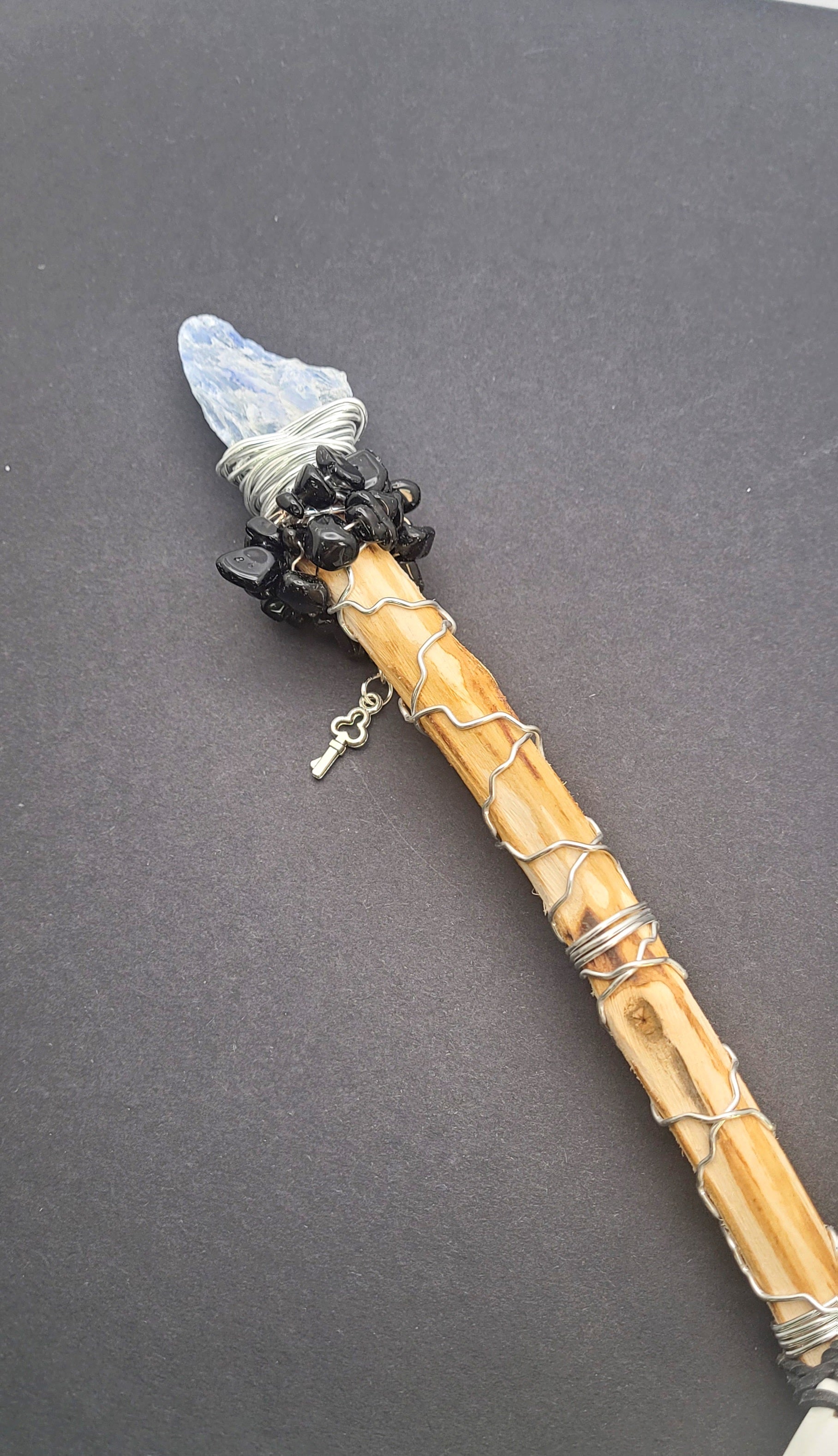 Handmade Kyanite, Black Onyx and Key Charm Wand.