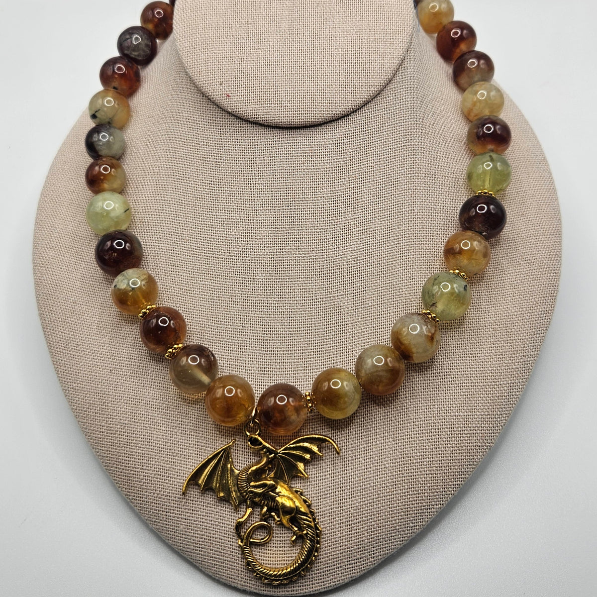 Honey Prehnite Dragon Necklace 18 inch.