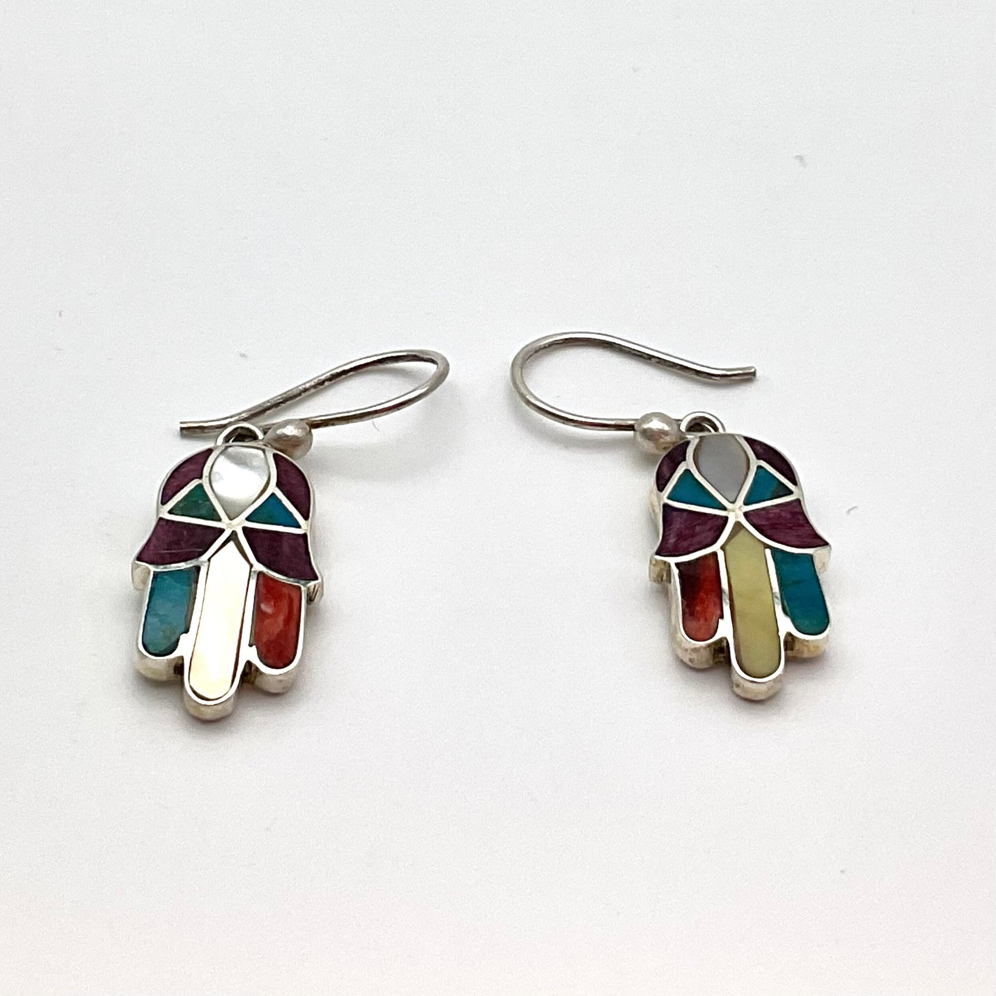 Peruvian Inlay Hamsa Hand Earrings Sterling Silver