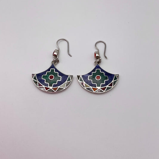 Peruvian Stone Inlay Earrings Sterling Silver