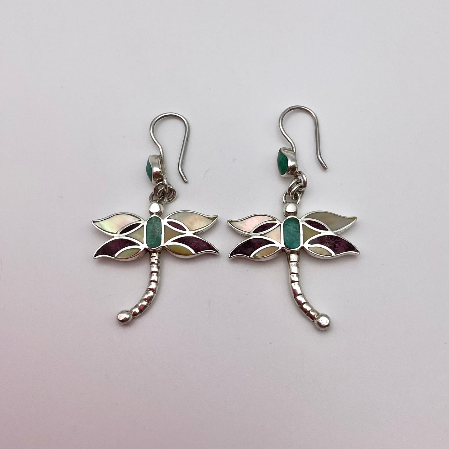 Peruvian Inlay Dragonfly Earrings Sterling Silver