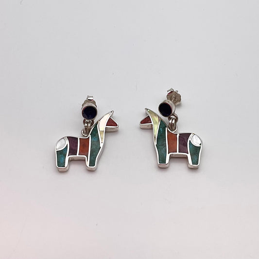 Peruvian Inlay Alpaca Earrings Sterling Silver
