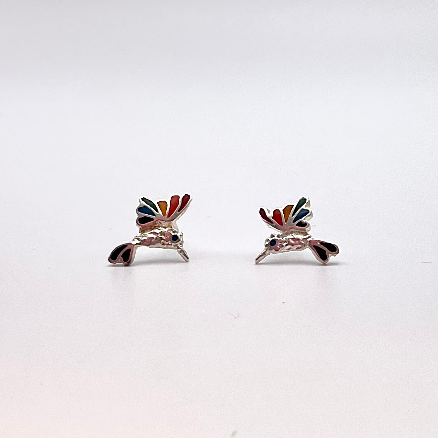 Inlay Mini Hummingbird Earring Peruvian Silver