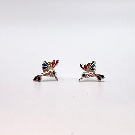 Inlay Mini Hummingbird Earring Peruvian Silver