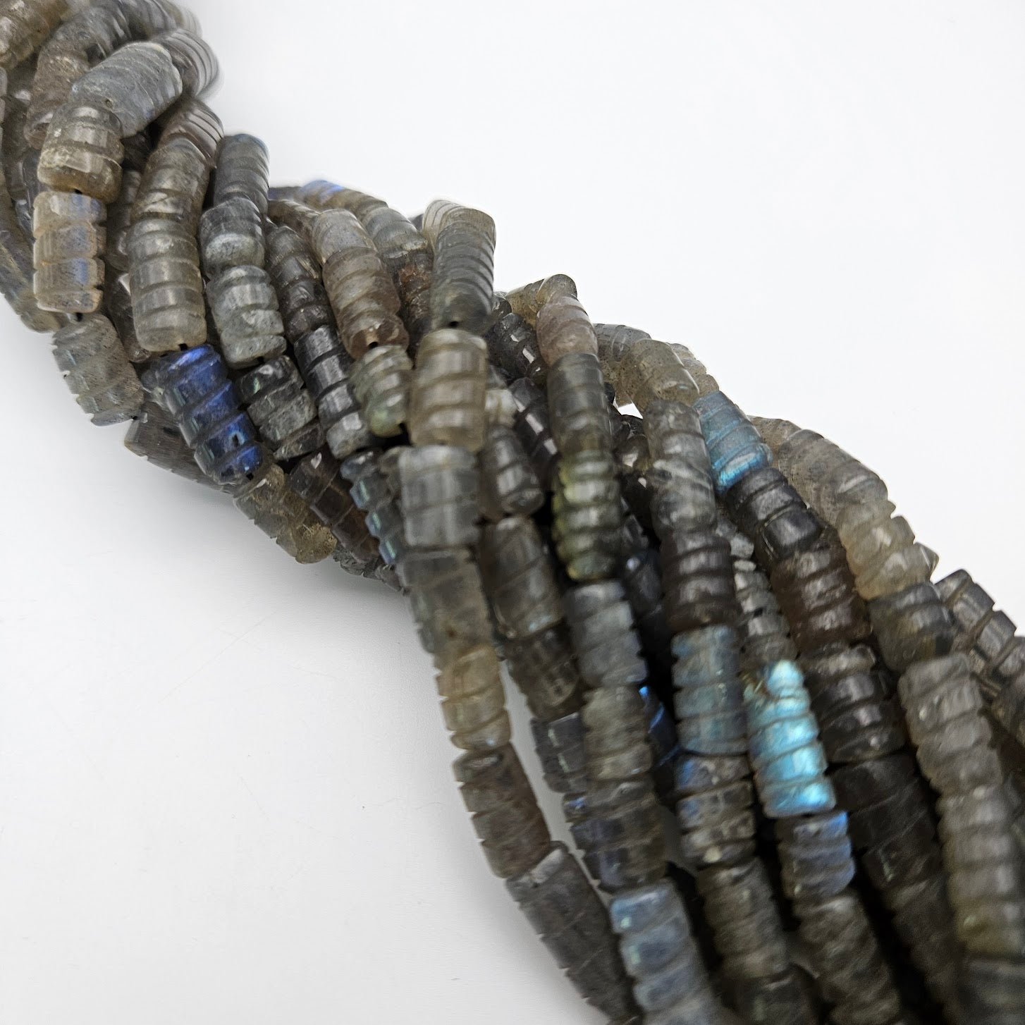 Labradorite Carved Tube Bead Strand.