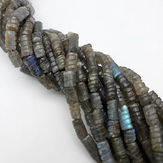 Labradorite Carved Tube Bead Strand.