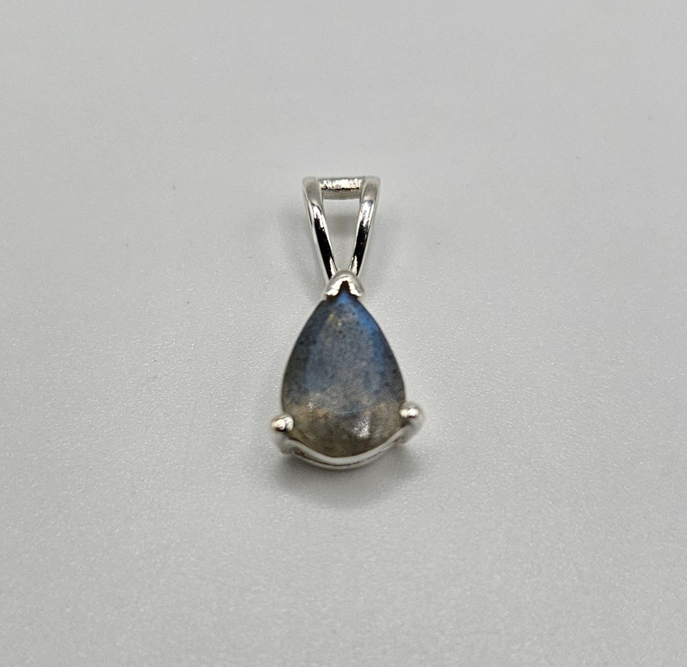 Labradorite Sterling Silver Teardrop Faceted Pendant.