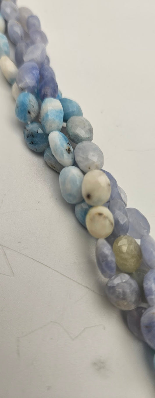 Larimar and Blue Lace Agate Oval Faceted Coin Strand.