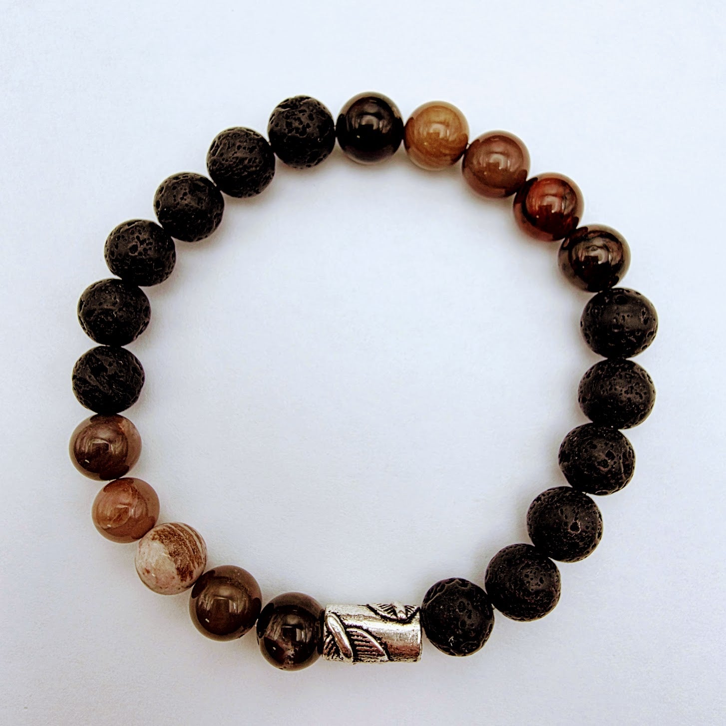 Lava Stone and Petrified Wood Stretch Bracelet Kit.