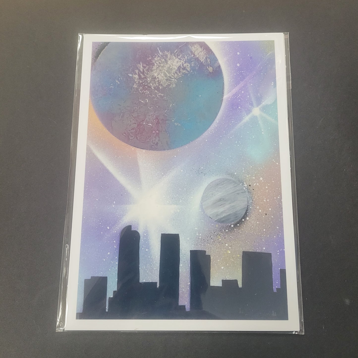 Lavender City Skyline Painting Print.