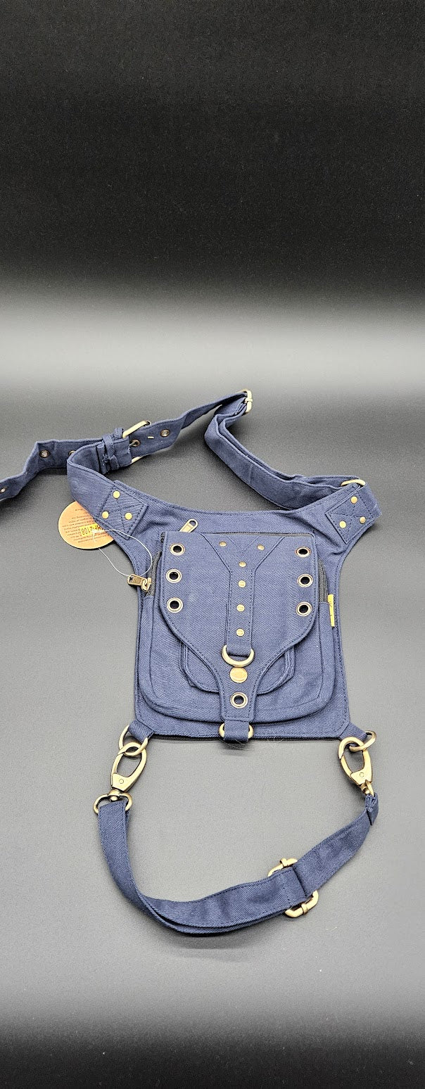 Leg Belt Fanny Pack Blue with Buckle.
