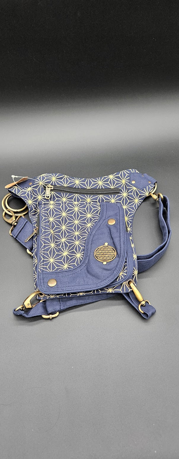 Leg Belt Fanny Pack Blue with Star Pattern.