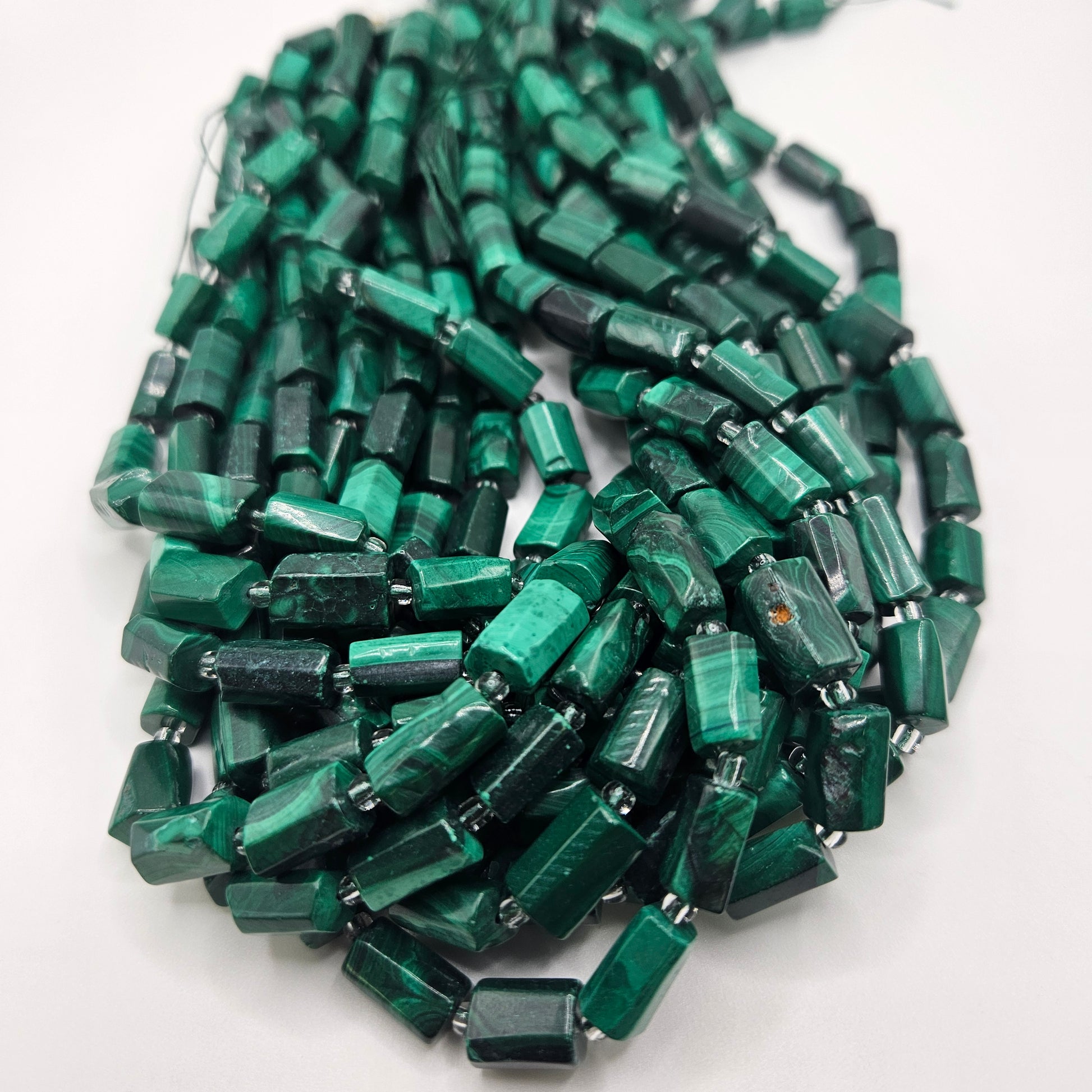 Malachite Tube Bead Strand.