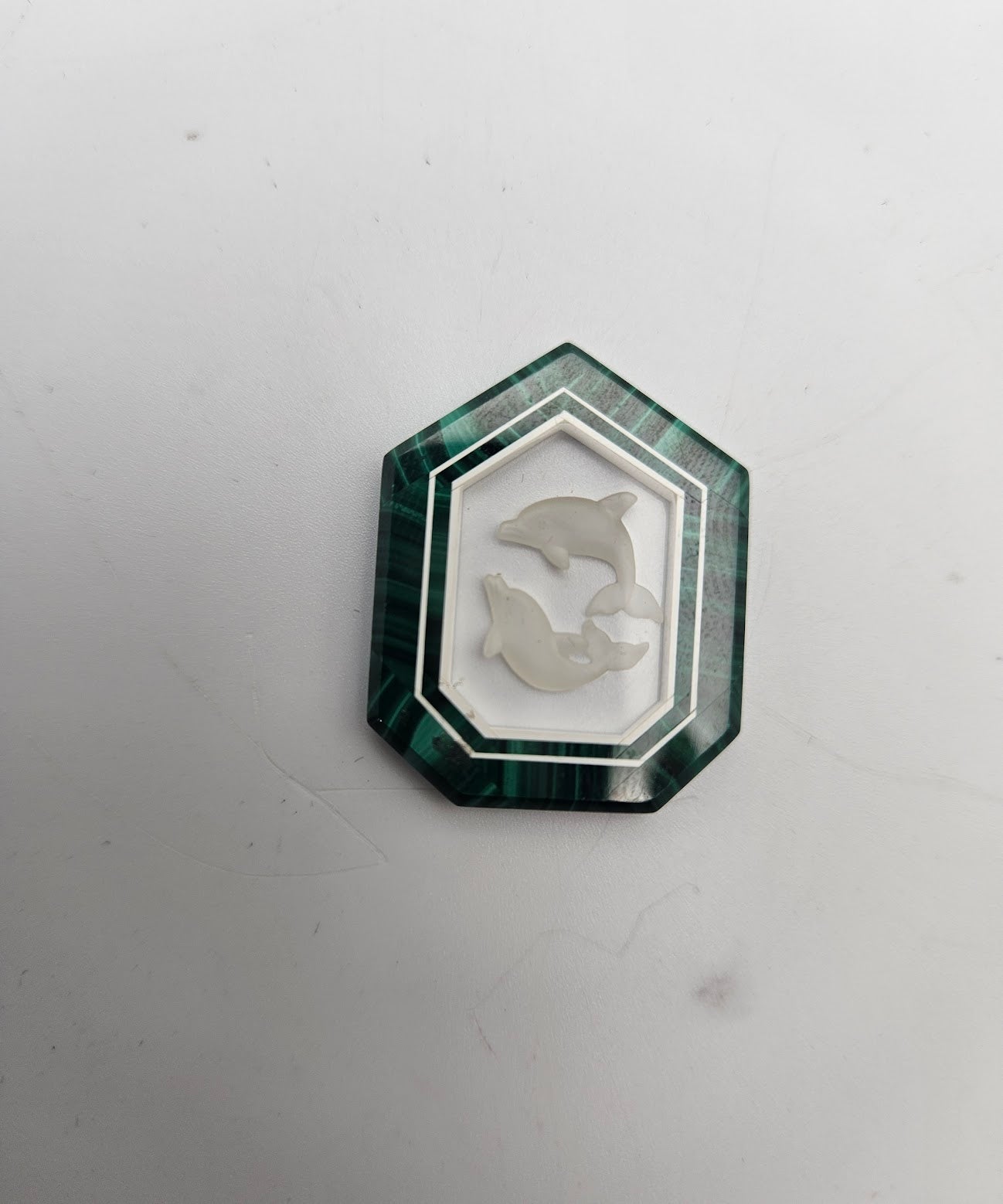 Malachite and Quartz Dolphin Carving.