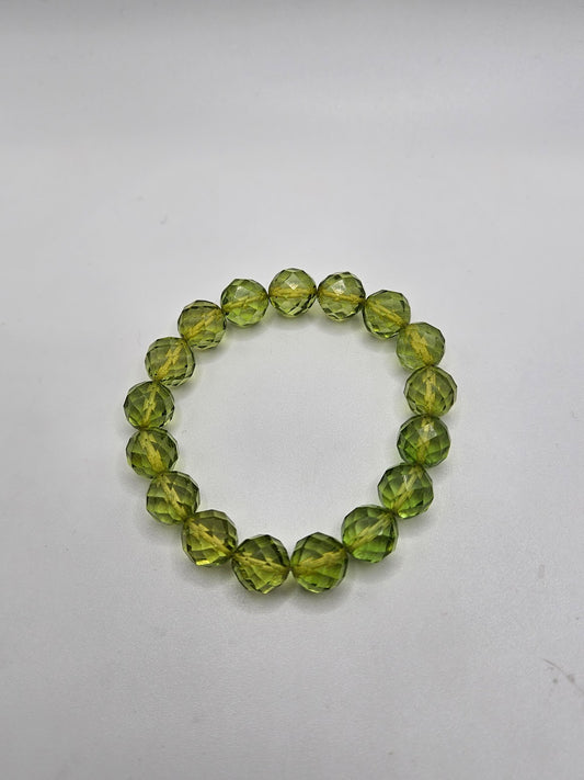 Medium Green Faceted Amber Stretch Bracelet.