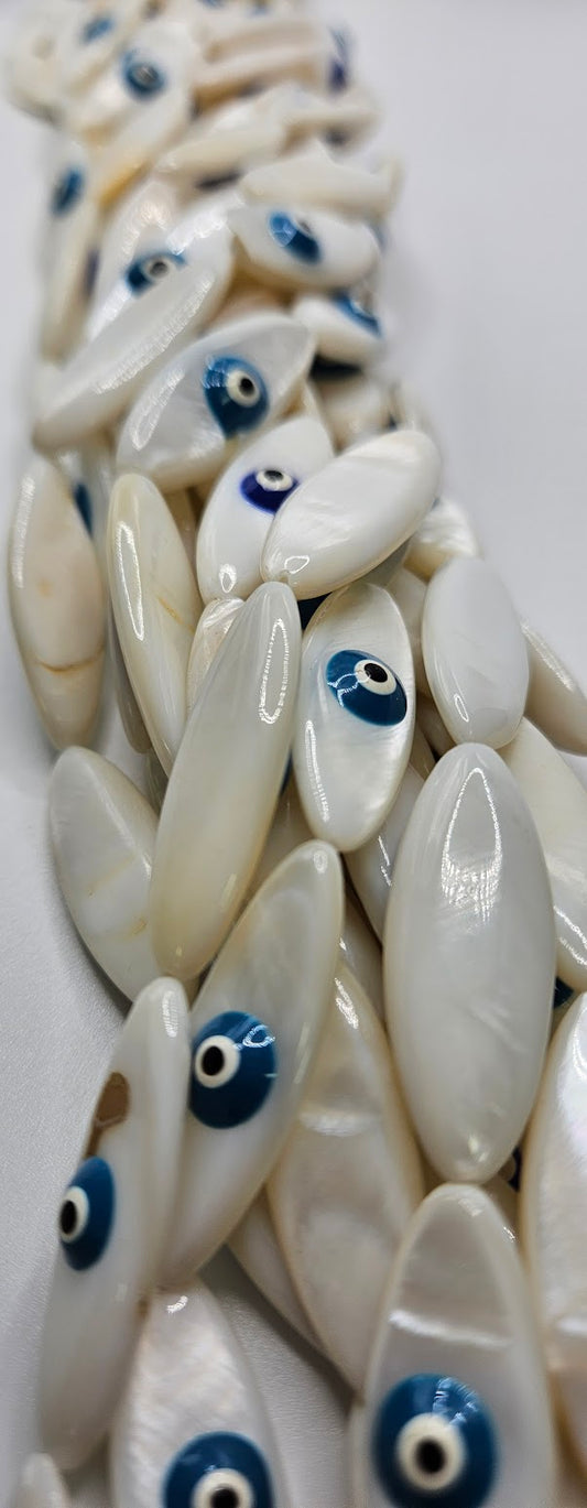Mother of Pearl Evil Eye Glass Bead Strand.