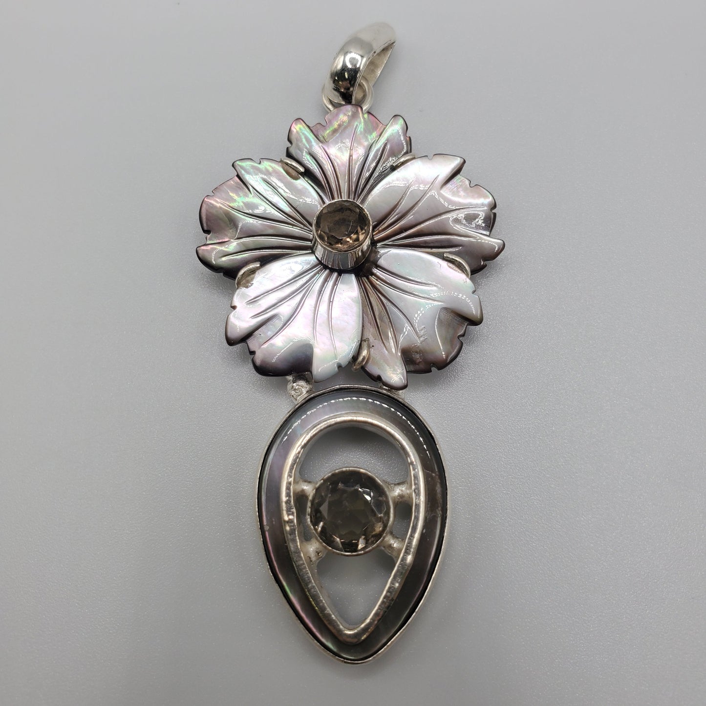 Mother of Pearl & Smokey Quartz Pendant.