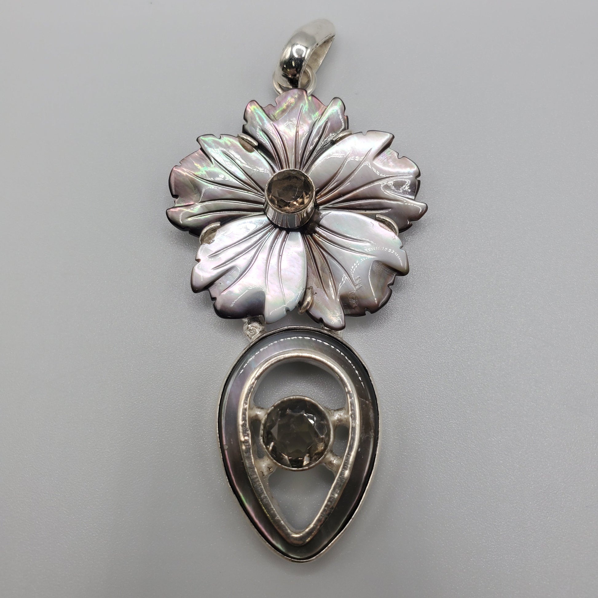 Mother of Pearl & Smokey Quartz Pendant.