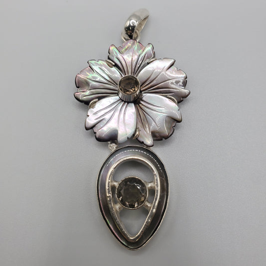 Mother of Pearl & Smokey Quartz Pendant.