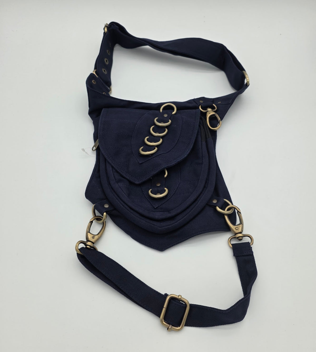 Navy Blue Bag With Leg Strap.