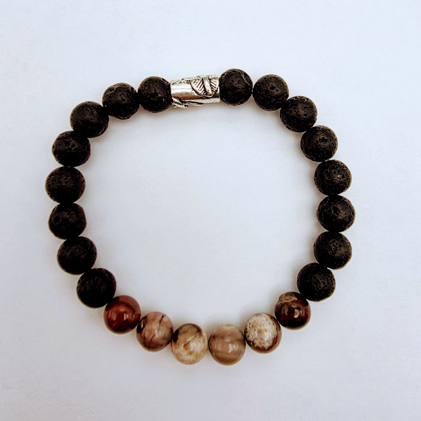 Petrified Wood and Lava Stone Stretch Bracelet Kit.