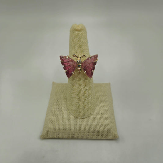 Pink Tourmaline Sterling Silver Carved Butterfly Ring.