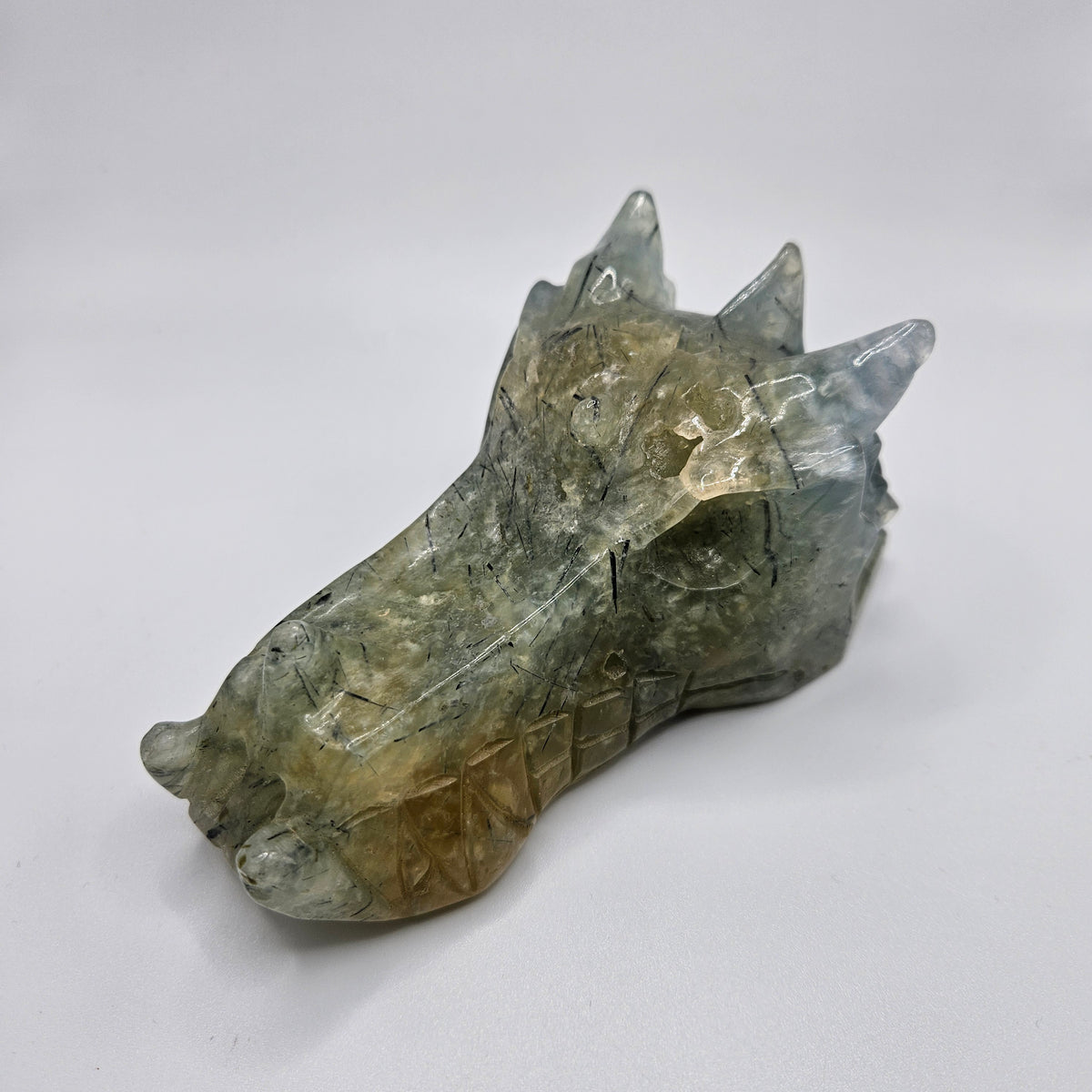 Prehnite Dragon Skull 6 inch.