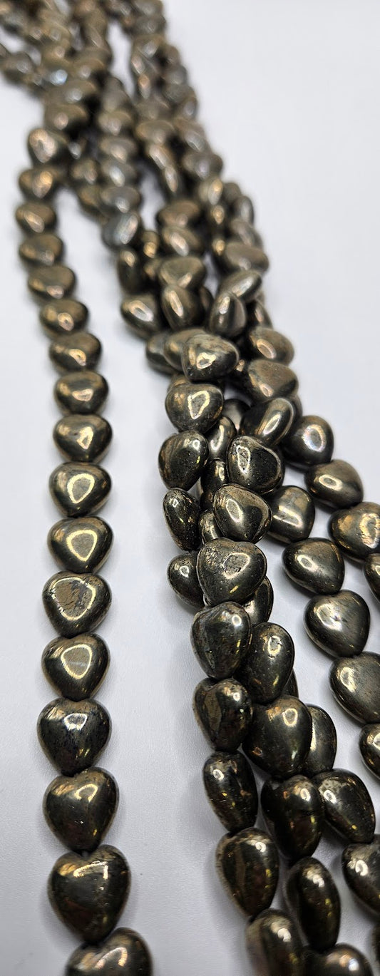 Pyrite Hearts Bead Strand.
