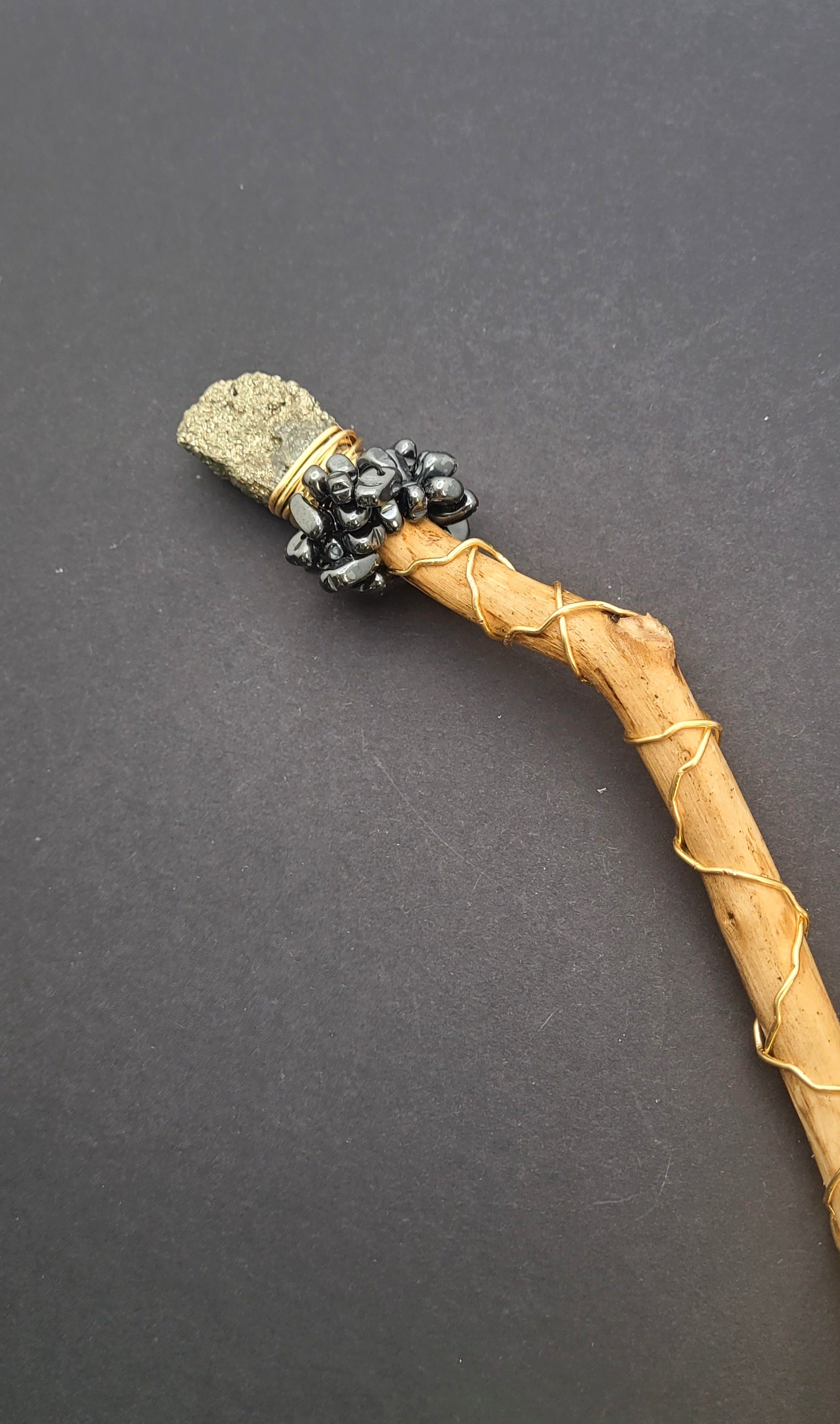 Handmade Pyrite and Hematite Wand.