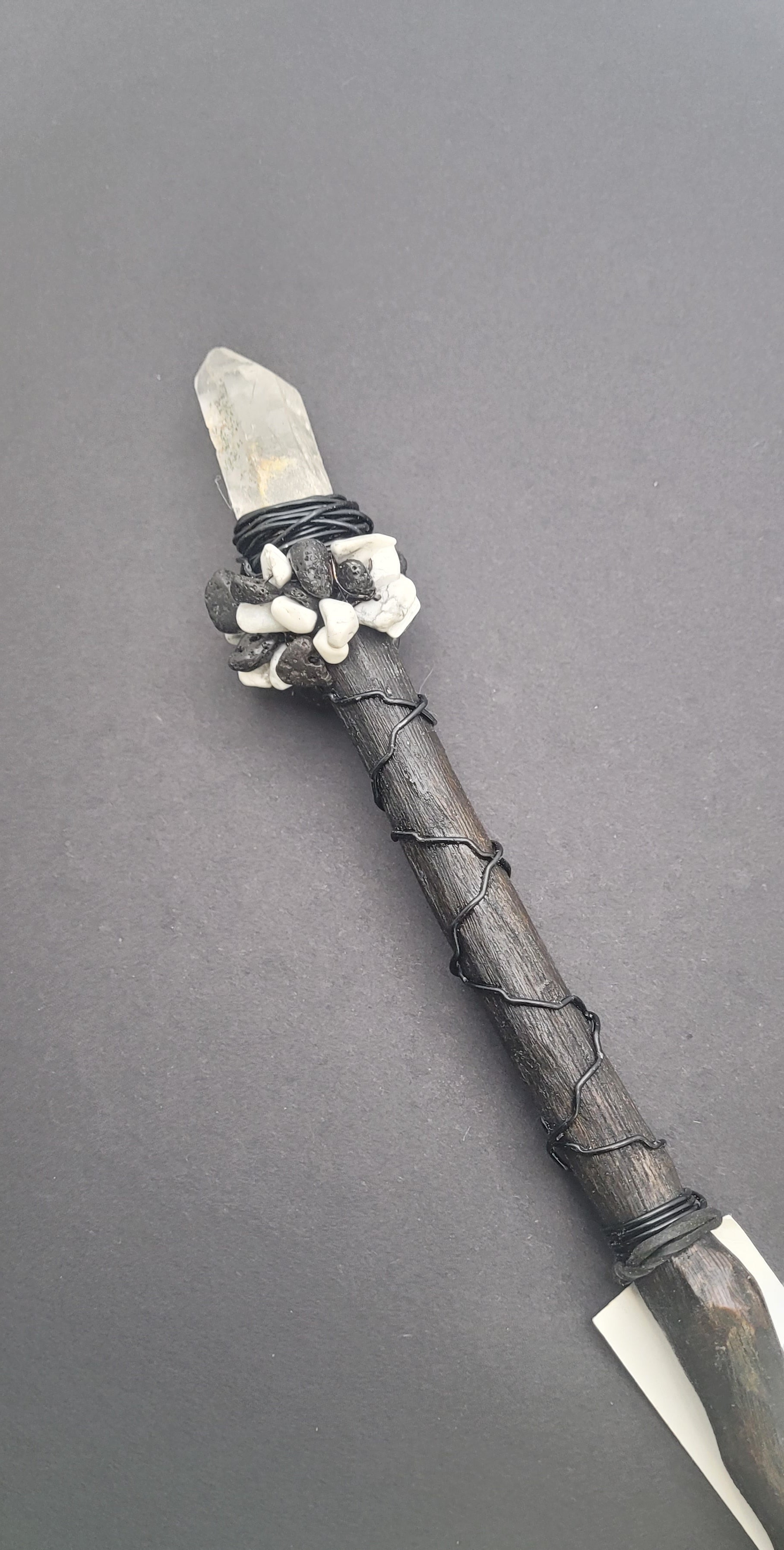 Handmade Quartz, Lava Stone, and Howlite Wand.