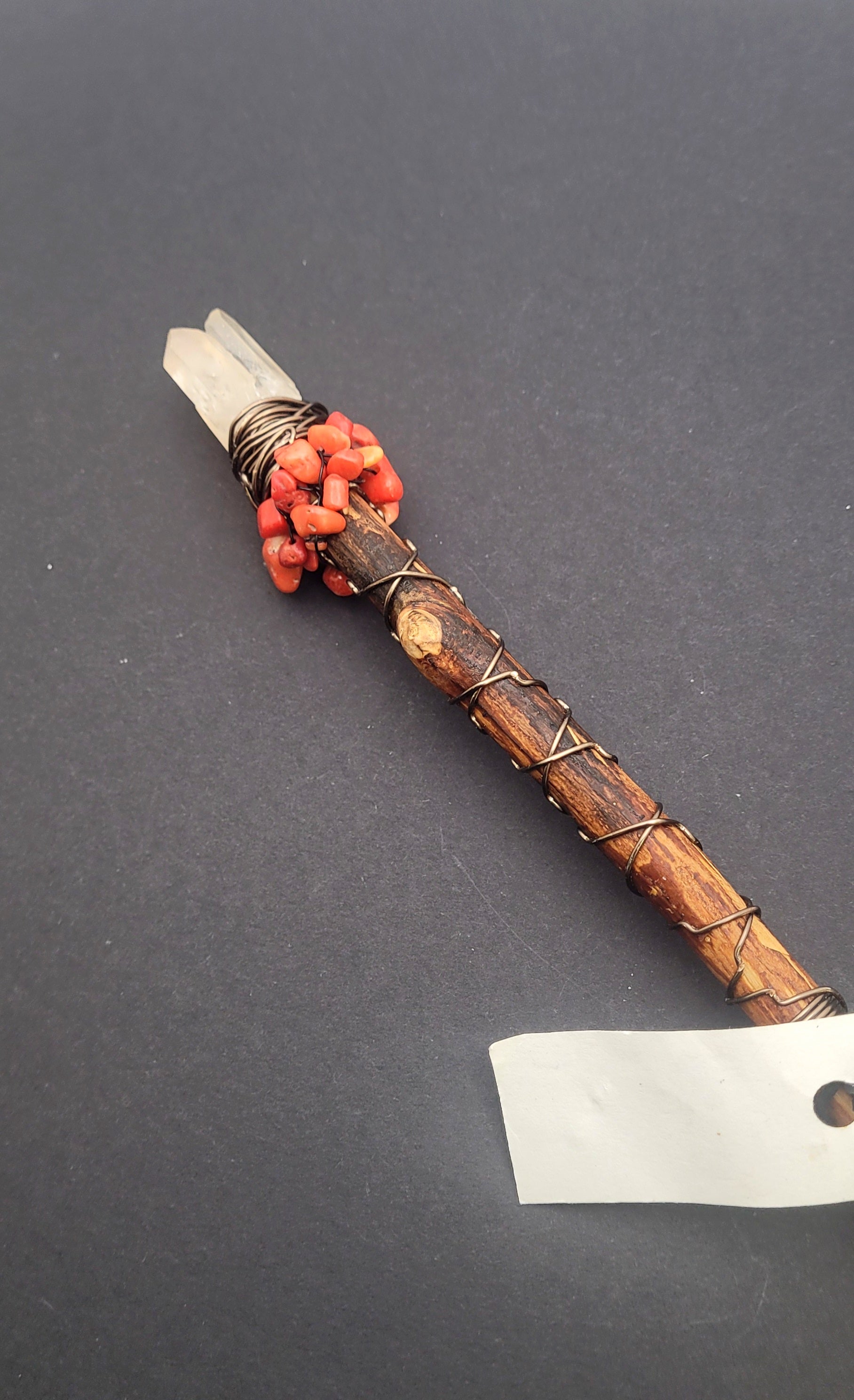 Handmade Quartz With Red Coral Wand.